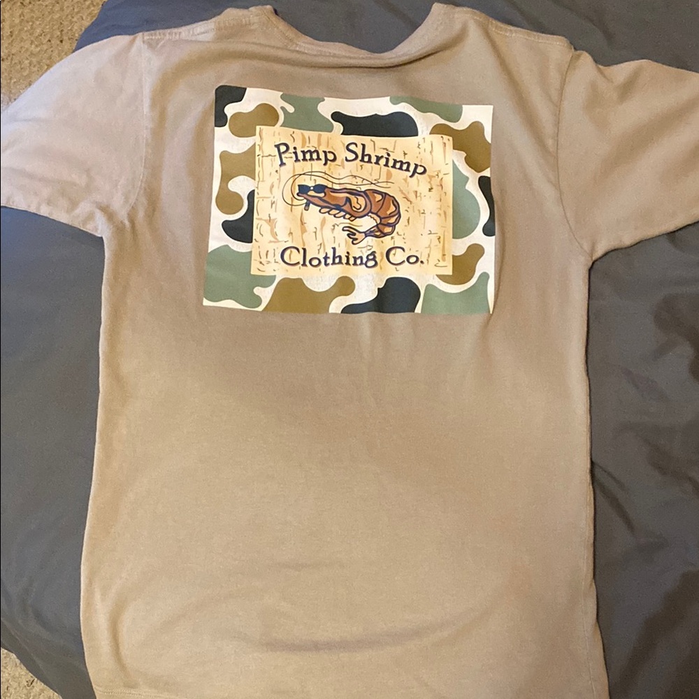 Pimp Shrimp Tan Short Sleeve Tee Casual Crew Neck - Picture 6 of 6